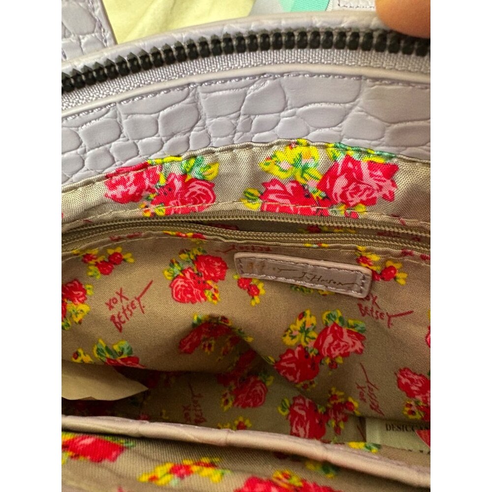 Lilac Faux Croc Tote Bag Purse Floral Lining Rainbow Strap Fairy Mermaid Easter - Picture 15 of 16